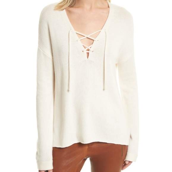 Joie Sweaters - Joie Larken Lace Up Sweater In Porcelain Small